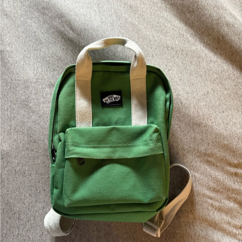 Vans Green Canvas Mini Backpack with Cream Straps